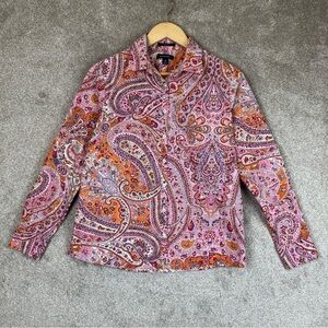 Lands End Shirt Womens 10 Pink Paisley Cotton Long Sleeve Button Front- 2458*